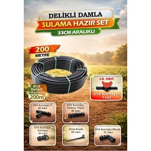 Tr 200 Metre 16mm Hazır Delikli Damla Sulama Seti, 33 Cm Aralıklı Bahçe Sera Tarla Sulama Sistemi