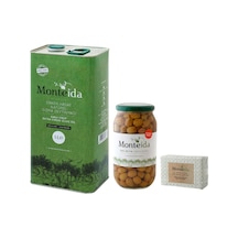 Monteida Erken Hasat Natürel Sızma Zeytinyağı Teneke 5 L + Monteida Ayvalık Kırma Zeytin 1 KG + Monteida Doğal Zeytinyağı Sabunu 150 G