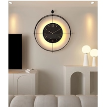 MetaQuartz Aksesuar (XXL-60*70 cm)Siyah Laviento - Siyah Göbek - Pilli Led - Modern Metal Saat