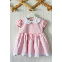 Dantel Detaylı Bebe Yaka Açık Pembe Kız Çocuk Bebek Tasarım Elbise 001
