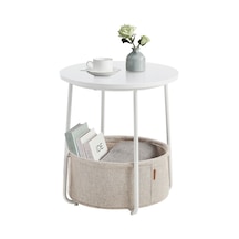 Yuvarlak Sehpa, Küçük Masa, Sehpa Küçük, Kumaş Sepetli Oturma Odası Masası, Oturma Odası, Yatak Odası İçin Depolama Alanı, Modern Komodin, Beyaz-bej Let223w10 Çok Renkli