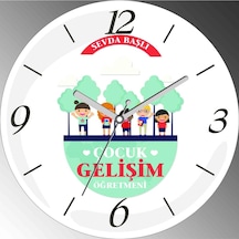 Kişiye Özel Çocuk Gelişim Öğretmeni Çap 30cm Sessiz Akar Bombeli Gerçek Cam Duvar Saati Çok Renkli