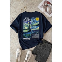 Unisex Van Gogh Baskılı Oversize Tshirt Lacivert