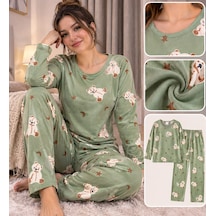 C&City Yumuşak Dokulu, Leopar Desenli Kadın Pijama Takımı. Açık Mint Yeşili
