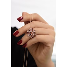 Papatya Silver 925 Ayar Gümüş Rose Kaplama Ruby Yıldız Kartanesi Kolye