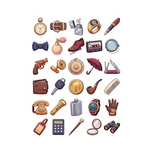 30 Adet Retro Casus Aletleri Sticker Seti - Laptop, Defter, Telefon Kılıfı Çok Renkli