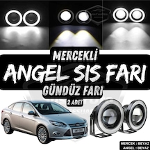 Ford Focus 3 2011-2014 Uyumlu Mercekli Angel Sis Farı Metal Su Geçirmez 76 Mm Beyaz Halkalı Gündüz Far Angel Eyes 2 Adet
