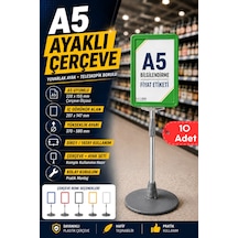10 Adet - A5 Ayaklı Menü Ve Fiyat Bilgi Standı Yuvarlak Tabanlı Teleskopik Çerçeve Etiketlik Yeşil