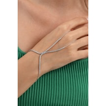 Gümüş Rodyumlu Zirkon Taşlı Su Yolu Modeli Şahmeran Barcode Beyaz - Rose Gold