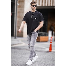 Madmext Siyah Oversize Cep Detaylı Erkek Tişört 7001-siyah Siyah