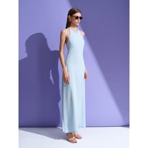 Dilvin 90586 %100 Lyocell Halter Yaka Elbise-mavi