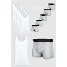 Nacar Store 5'li Erkek Pamuklu Likralı Atlet Boxer Takımı Gri