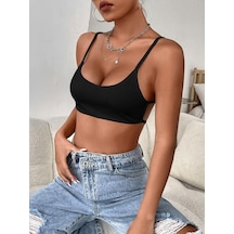 Liona Kadın Siyah Renk Sırtı Açık İpli Sütyen Stil Super Crop Mini Büstiyer 001 Siyah S