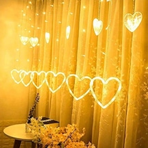 Mobgift Animasyonlu Led Işıklı Eklemeli Kalp Perde 2,80 X 95 Sarı