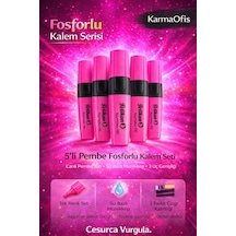5 Li Pembe Fosforlu Kalem Seti Su Bazlı, 3 Uçlu, Yoğun Pigment Pembe