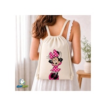 Ghostbastır Design Minnie Mouse Büzgülü Keten Çanta C194 Bej