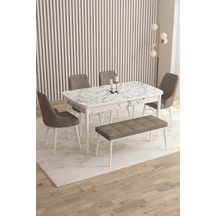 Rovena Queen Beyaz Mermer Desen 80x132 Açılabilir Mutfak Masası Takımı 4 Sandalye, 1 Bench Cappuccino 1334