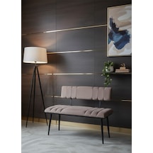 Özcan Metal Siyah Metal Ayaklı Metal Kasalı Sırtlı Mutfak Salon Antre Yatak Odası Balkon Puf Bank Bench Oturak Kahverengi