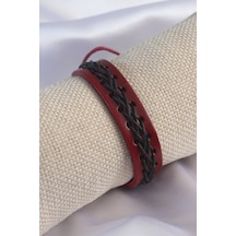 Ezoconcept Bordo Renk Siyah İpli Deri Erkek Bileklik Çok Renkli