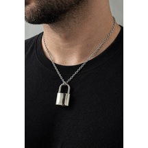 Gümüş Renk Asma Kilit Tasarım Kolye I 60 Cm Unisex Metal Zincir Çok renkli