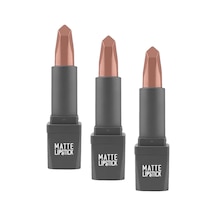 Yoğun Renk Veren Uzun Süre Kalıcı Nemlendirici Kadifemsi Mat Ruj - Matte Lipstick 402 Nude 3 Paketi Genel