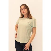 Rich Kadın Organik Bisiklet Yaka T-shirt %100 Pamuk Tişört Yeşil