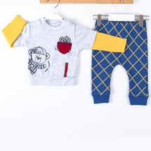 3-12 Ay Erkek Bebek Takımı Cep Bear Nakışlı 2'li Gri Gri