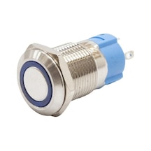 12A-P1Z-E 12Mm Düz Anahtarlı Işıklı Metal Buton - Mavi