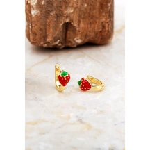 Mineli Çilek Altın Kaplama Gümüş Çocuk Küpesi 7093 Gümüş