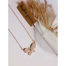 Gümüş Zirkon Taşlı Trend Kelebek Figürlü Gold Kadın Trend Kolye Ö