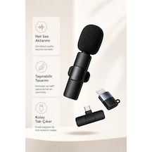 Kablosuz Yaka Mikrofonu Usb-c Ve Lightning Adaptörlü Telefon Uyumlu Kompakt Ses Kiti