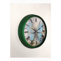 Salon Ofis Duvar Saati Yeşil Alüminyum Çerçeve 40 Cm Camlı (472732406)