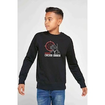 Tshirthane Wınner Chicken Baskılı Unisex Çocuk Siyah Sweatshirt Siyah