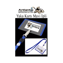 Mavi İpli Yaka Kartı 1 Adet Ayarlanabilir Boyuna Asma Kimlik Koruyuculu Pvc Mavi Yaka Kartlığı Seyehat Ofis Okul Büro