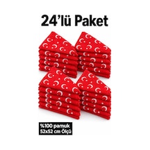 Herşeynota 24 Lü Ay Yıldızlı Kırmızı %100 Pamuk Fular Bandana 52x52 Cm Okul Tören Etkinlik Çok Renkli
