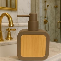 Mat Sabunluk Ahşap Desenli Lüks, Ergonomik Tasarım, Ahşap Dispenser Kahverengi