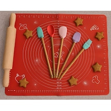 Tr Boy Silikon Hamur Matı İle Birlikte Ahşap Saplı 5 Li Spatula Seti Kolay Kullanım Diğer