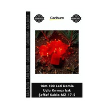 Özel Üretim Dekorasyon Yılbaşı Aydınlatma 10m 100 Led Damla Uçlu Kırmızı Işık Şeffaf Kablo Mz175