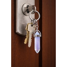 Unisex Opal Kristal Taş Uçlu Metal Anahtarlık Mavi Mor Renk