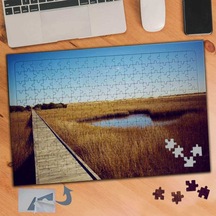 Gölde Sarı Otlar Doğa Manzarası 240 Parça Puzzle Yapboz Tablo-025