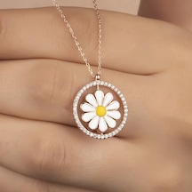 925 Ayar Rose Zirkon Taşlı Mineli Papatya Gümüş Kolye