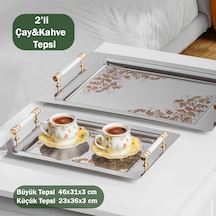 Porsima Yüzük 2li Paslanmaz Çelik Gümüş Kahve Sunum Tepsisi
