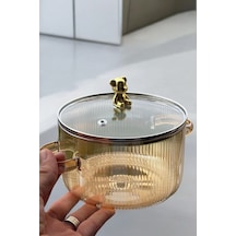 Morponi Borosilikat Cam Amber Gold Detaylı Ayıcıklı Tencere 1700 Ml Gold