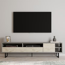 Luga Kapaklı Tv Ünitesi, Tv Sehpası - Metal Siyah Ayak - Gri/traverten - Sis Gri/traverten Sis Gri/traverten