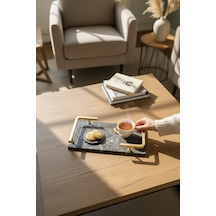 Akayev Mermer Antrasit Mat Altın L Dizayn 30x20 Cm Tepsi Antrasit
