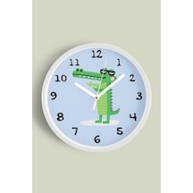 Sevimli Timsah Çocuk Odası Duvar Saati - 35cm - Önü Camlı Beyaz Kasa - Sessiz Mekanizma-jh1107 Beyaz