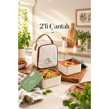 Porsima Bl25229 Isı Yalıtımlı Çanta Paslanmaz Çelik 2 Parça Vakumlu Yemek Termosu Beslenme Kutusu Taşınabilir Lunch Box Sefer Tası Krem