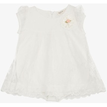 Breeze Kız Bebek Zıbın Elbise Çiçek Detaylı Dantelli 6 Ay-2 Yaş, Ekru-ekru