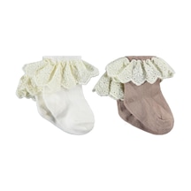 Civil Baby Çift Dantel Aksesuarlı 2'li 6- Bebek Kız Çorap Set - Standart