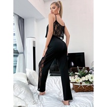 Gazaniga Kadın Askılı Siyah Arkası Dantelli Pijama Takımı Arjin